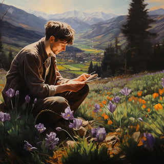 Чоловік в полі читає газету